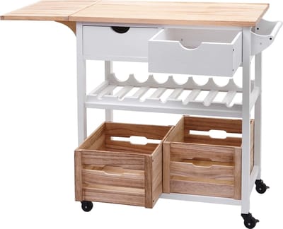 Serveerwagen MCW-G35, keukentrolley keukentrolley theetrolley, grenenhout 89x119x41cm ~ naturel-wit