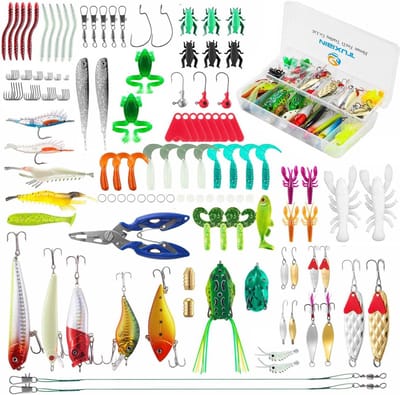 155 stuks visaas visaccessoires - spinner VIB - haken - draaischarnieren - tangen - zoetwater-zoutwatervissen