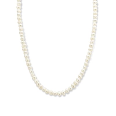Frank 1967 7FN-0062 - Parelketting - Heren Ketting - Zoetwaterparel 4-4.5mm - 40+5cm Lengte - Sluiting Staal - Cadeau voor mannen