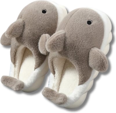 Livano Pantoffels - Sloffen - Slippers - Warme Pantoffels - Dames - Heren - Pluche - Maat 36 En 37 - Haai - Licht Bruin
