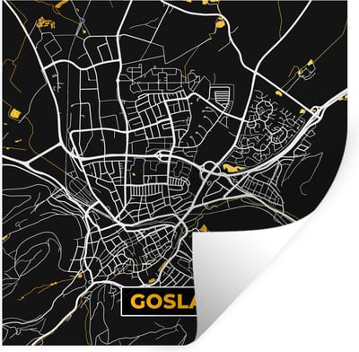 Muurstickers - Sticker Folie - Black and Gold – Stadskaart – Goslar – Duitsland – Plattegrond – Kaart - 100x100 cm - Plakfolie - Muurstickers Kinderkamer - Zelfklevend Behang XXL - Zelfklevend behangpapier - Stickerfolie