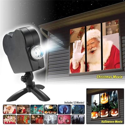 Kerstmis Halloween Raamprojector Lichten, 12 Films Festival LED Projectie Decoratie Spotlight, Schakelaar tussen 6Christmas & 6Halloween, voor Indoor Outdoor Party verandert uw ramen in film