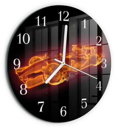 Tulup Wandklok - Rommel Moderne Wandklok Glas - 30fi cm - Oranje Wandklok Glas Decoratie - Witte Handen - Ronde Wandklok - Gekleurde Glazen Klok - Glazen Klok Met Print