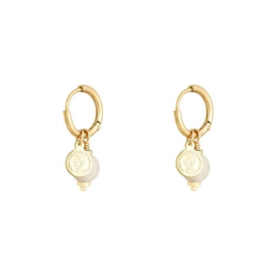 Oorbellen Disco Ball - Goud - Wit - met hanger - RVS