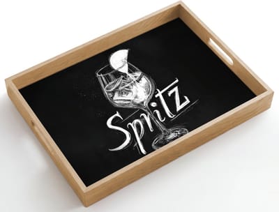 Dienblad hout 50x35 cm - Schootdienblad - Glas spritz - Krijtletters - Ijsblokjes - Citroen - Borrelplank rechthoek - Plateau dienbladen