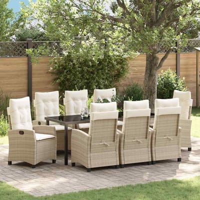 vidaXL - Tuin - Eettafel - Set - 9 - st - Beige - poly - rattan