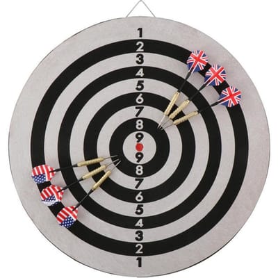 Lifetime Deluxe dartbord met koperen pijlen - 45 cm - zwart/wit - 3 spelmodi