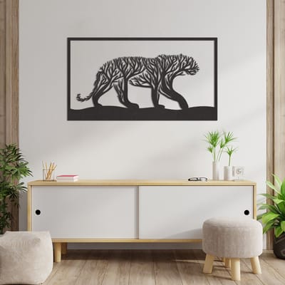 Wanddecoratie Luipaard - Muurdecoratie Luipaard - Muurdecoratie Hout - Wanddecoratie Hout - Muurdecoratie Woonkamer - Wanddecoratie Woonkamer - Wanddecoratie Industrieel - Wanddecoratie Dieren - Home Decor - Wall Line Art - 89 x 49 cm