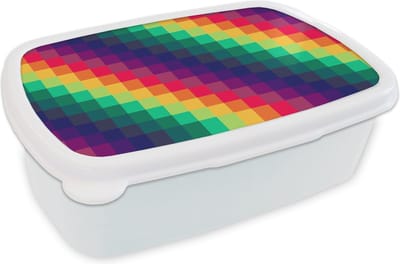 Broodtrommel Wit - Lunchbox - Brooddoos - Regenboog - Patronen - Pixel - 18x12x6 cm - Volwassenen