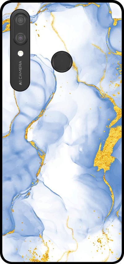 Smartphonica Telefoonhoesje Geschikt voor Huawei P Smart (2019) met Lichtblauw Goud Marmer Opdruk - TPU Backcover Case Lightblue Gold Marble Design geschikt voor Huawei P Smart (2019)