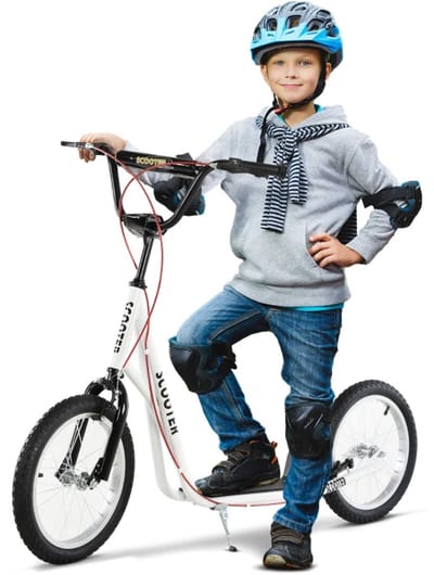 Kinderstep - Kinderstepjes met 16-inch luchtbanden en Handrem - Opvouwbaar Step - Stadsstep - Stuurhoogte: 90-96 cm - Speelgoed Jongens/Meisjes vanaf 5 jaar - Draagkracht tot 100 kg - Wit