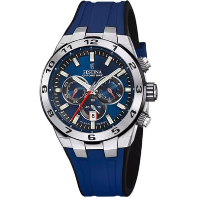 Festina F20671/1 Heren Horloge - Chronograaf - Mineraalglas - Roestvrijstaal/Leer - Zilverkleurig - Ø 44.5 mm - Quartz - Gesp - 10 ATM (zwemmen)