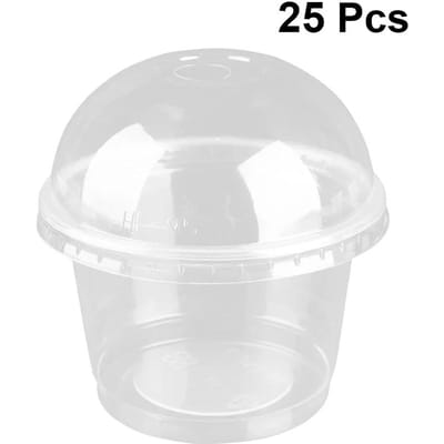 25 Pièces 250ml Tasse à Salade Jetable Contenant Bol à Dessert en Plastique Transparent Avec Couvercle Utilisé Pour Bar Café Usage Domestique (Trou de Dôme) white