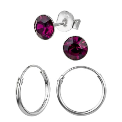 Zilveren oorbellen | Birthstone, Geboortesteen | Set van zilveren oorbellen, geboortekristal en oorringen