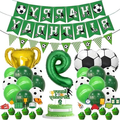 Voetbal Decoratie Set - Feestartikelen Ballonnen - Verjaardag Vieren - Compleet met Topper - 9 Jaar - Groen