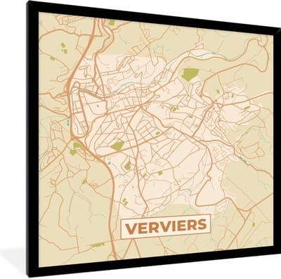 Fotolijst incl. Poster - Kaart - Plattegrond - Vintage - Stadskaart - Verviers - 40x40 cm - Posterlijst