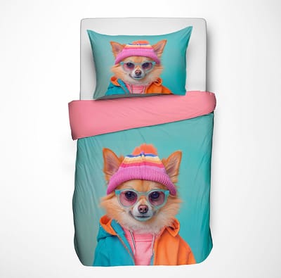 Dekbed-Discounter - Fresh and Co Kids Dekbedovertrek 140 x 200 cm - Verkoelend Katoen - Korte instopstrook - Wassen op 40 graden - Inclusief 1 kussensloop - Hond
