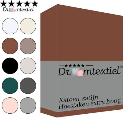 Droomtextiel Hoeslaken Katoen-Satijn - Bruin - 70x200 cm - Hoogwaardige Kwaliteit - Super Zacht - Hoge Hoek