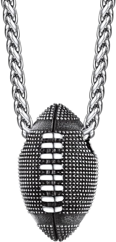 Dailygoods- Sportketting - Roestvrij Staal - Rugby Bal Hanger - Duurzaam - Trendy Sieraden - 22" Spiga Ketting - 3D Gedetailleerd - Hangers
