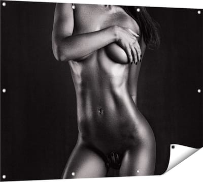 Gards Tuinposter Naakte Vrouwen Lichaam - Erotiek - Zwart Wit - 120x90 cm - Tuindoek - Tuindecoratie - Wanddecoratie buiten - Tuinschilderij