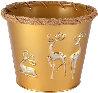 Dekoratief | Bloempot m/rendieren, goud/wit, metaal, 16x16x13cm | A265015