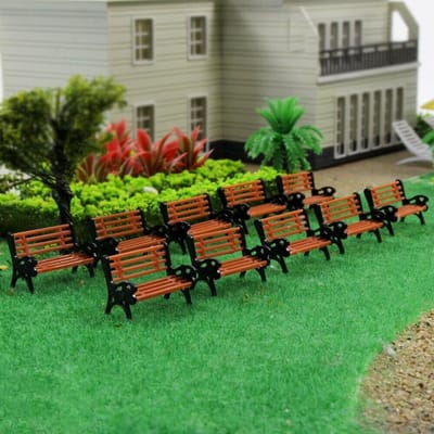 Dailygoods- Parkbank 10 Stuks - Model Treinbank - Schaal 1:87 - Tuin/Straat Decoratie - Hoogwaardige Materialen - Realistische Kleuren - Modelbank