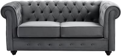 Vente-unique Tweezitsbank van antracietkleurig velours CHESTERFIELD
