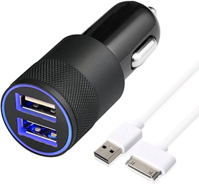 MMOBIEL High Speed Autolader Oplaad Adapter (ZWART) - 2 USB Poorten 2.1A + 1.0A - incl. 30 Pins Kabel (WIT)