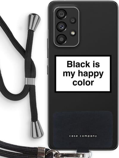 Case Company® - Hoesje met koord geschikt voor Samsung Galaxy A53 5G hoesje met Koord - Black is my happy color - Telefoonhoesje met Zwart Koord - Bescherming aan alle Kanten en Over de Schermrand