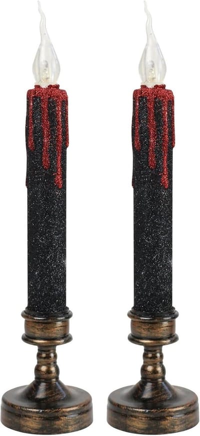 Halloween decoratie - Halloween Vlamloze kaarsen 2 stuks LED nepkaarsen met sokkel licht voor Halloween feestdecoratie