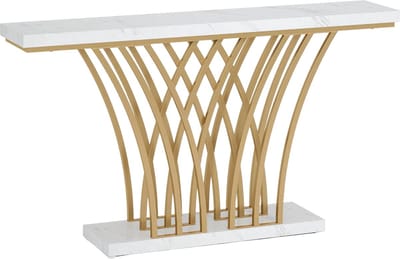 Consoletafel Luxery - 150cm - Sidetafel - Wandtafel - Haltafel - Goud - Marmerlook - Voor Hal of woonkamer of Gang