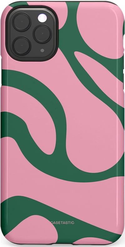 Casetastic hoesje geschikt voor Apple iPhone 11 Pro Max - Dubbellaagse bescherming - Groen Roze Dansende Vormen - Fashion Case - Lichtroze Donkergroen