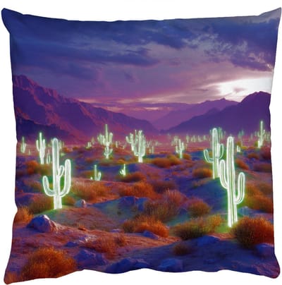 Sierkussens - Kussentjes Woonkamer - 50x50 cm - Neon cactussen - Woestijn - Zonsondergang