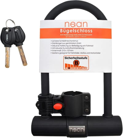 Premium beugelslot voor fietsen met houder en 2 sleutels, Ø 14 mm, 265 x 174 mm, zwart