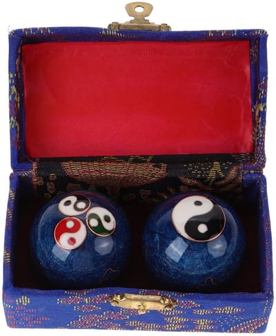 Dailygoody - Fitness Handballen - Meditatie Ballen - Tijdloze Elegantie - Blauw Emaille - Feng Shui Oefening - Verbeter je Grip en Focus - Perfect voo...