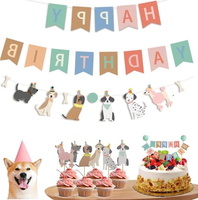 Verjaardagsdecoratie voor Honden - 15-delige Set met Banner, Slingers en Taartprikkers - Kleurrijke Feestdecoraties voor Huisdieren en Hondenfeestjes