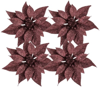 Kerstboomversiering Kerstster - 4x stuks - 18 cm - donkerrood - op clip - ornament - ster