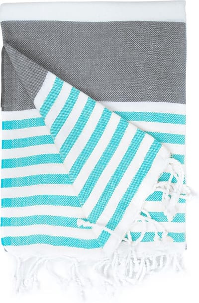 The One Towelling Hamamdoek - Antraciet/Turquoise -100x180cm