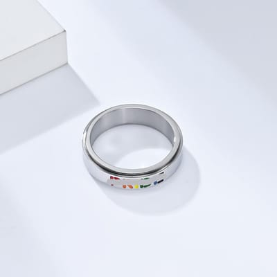 Een Niche Neutrale Stijl Regenboogvlag Titanium Staal Roterende Ring 9# gray