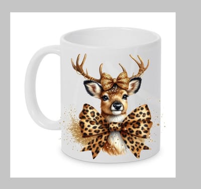 Mok met rendier in tijgerprint, Kerst mok, Bedrukte mok, Tijgerprint, Rendier, Kerst, XLX®