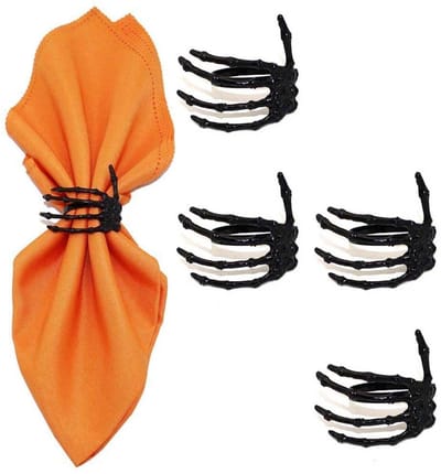 Dailygoods- Servetringen Halloween - 4 Stuks - Skelet Klauw - Zinklegering - Glanzend - Elegant Ontwerp - Luxe Decoratie - Servethouder