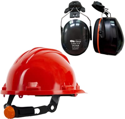 Veiligheidshelm RG5 met Oorkappen - Rood - Verstelbaar met Draaiknop - Oorkappen helm – Gehoorbescherming