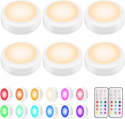 6 Stuks RGB LED Puck Lampen met Afstandsbediening - 13 Kleuren Dimmer Timer - Draadloze Plakbare Onderkastverlichting
