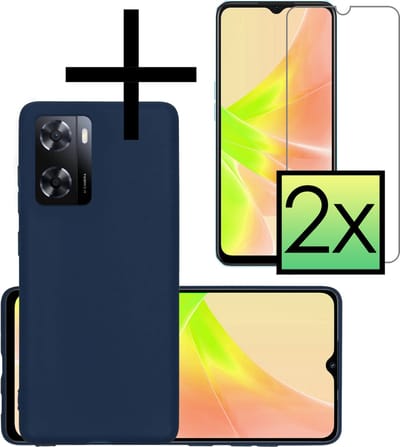 Hoesje - Met 2x Screenprotector - Geschikt voor OPPO A57 - Sterk & Shockproof - Back Cover - Siliconen Case - Telefoon Hoes - Donkerblauw