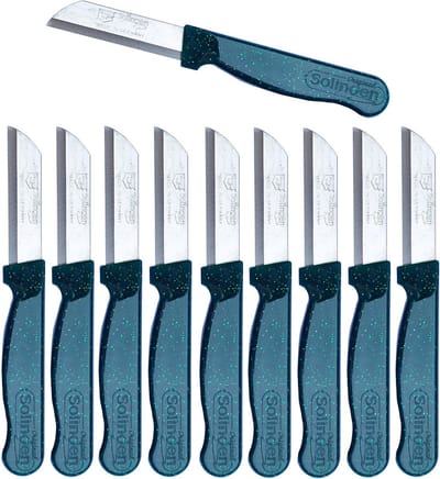 Solingen Schilmesje Robuust Handvat – RVS Glad – 16 cm met Blade Cover – Groen Glitter – 10 stuks