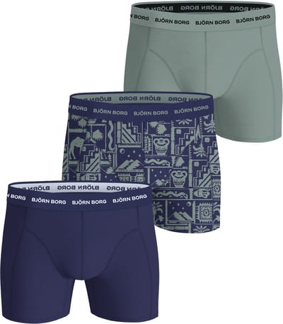 Björn Borg Cotton Stretch boxers - heren boxers normale lengte (3-pack) - grijs - print - donkerblauw