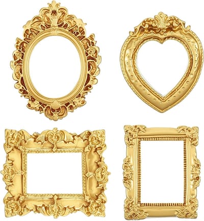 Mini-vintage fotolijsten in verschillende vormen, kunsthars met gouden randen, decoratieve wandversiering voor unieke woondecoratie en doe-het-zelf projecten