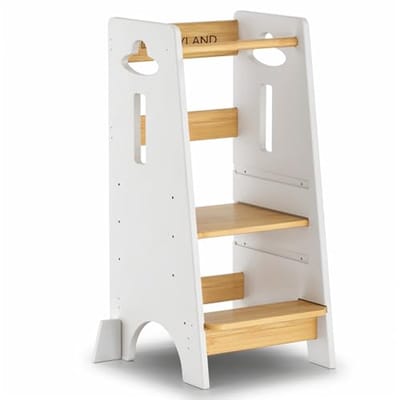 Leertoren voor kinderen - Keukentoren opstapje - Kinderen helpen - Verstelbaar in 3 standen - 80 cm - Wit en naturel