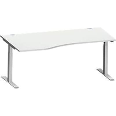 Schäfer Shop Genius bureau MODENA FLEX, vrije vorm links, T-poot rechthoekige buis, B 1800 x D 1000/800 x H 650-850 mm, lichtgrijs/wit aluminium