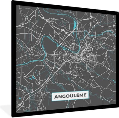 Fotolijst incl. Poster - Frankrijk - Stadskaart - Plattegrond - Kaart - Angoulême - 40x40 cm - Posterlijst